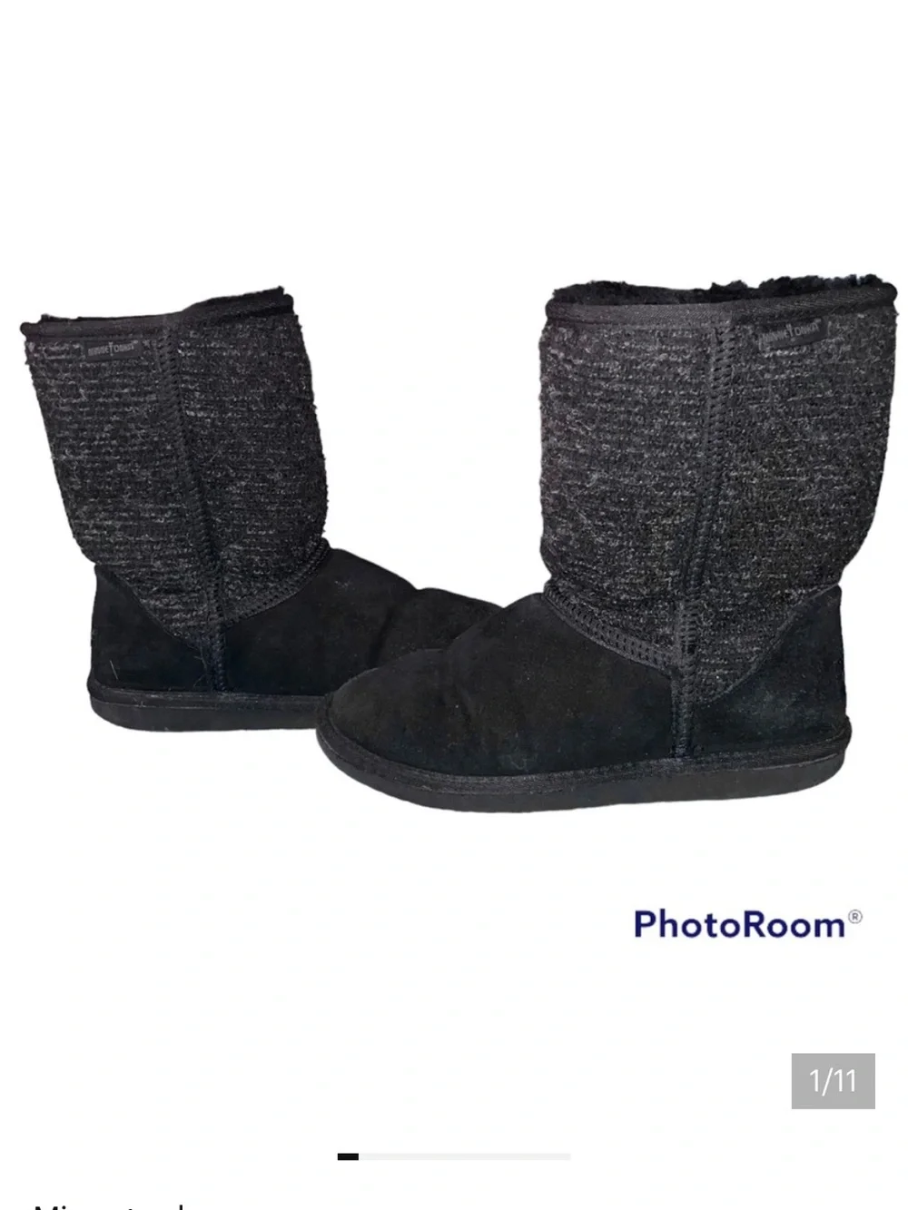 Minnetonka Forsyth Black Knit Shearling Wool Lined Boots - Size 8